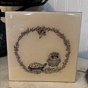 Charming Anna Whitmore artist print on wood frame with Owl and Turtle Design